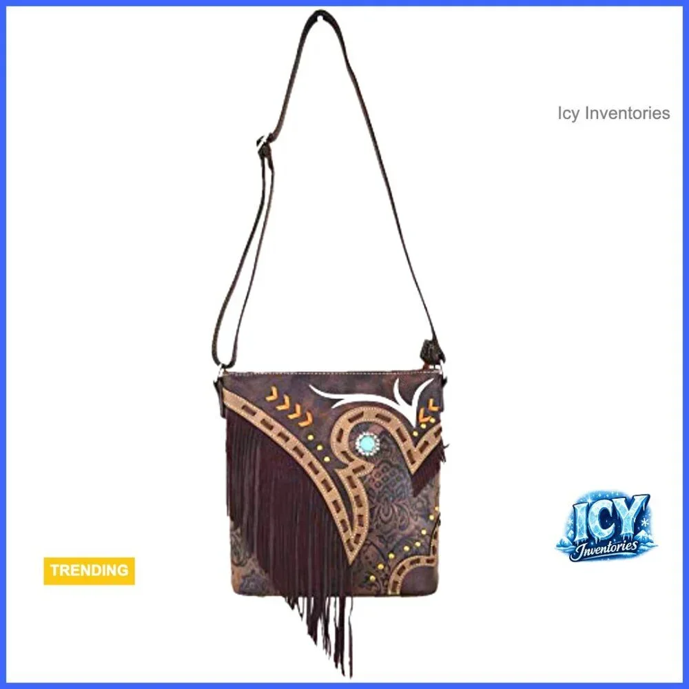 Faux Leather Fringe Crossbody Bag with Adjustable Strap and Pockets